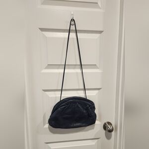 Blue Crescent Shoulder Bag with Soft Texture